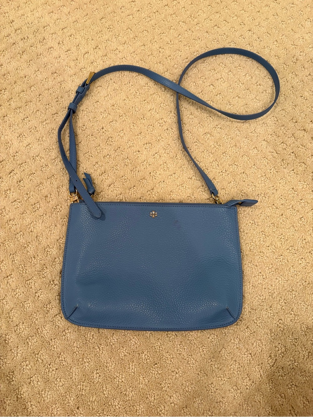Tory Burch Blue Pebbled Leather Crossbody Bag